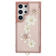Case for Samsung Galaxy S24 Ultra, Leather Flower Card Slot, pink