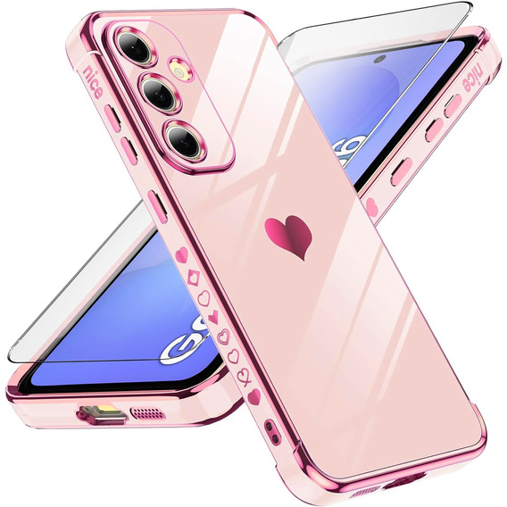 Case for Samsung Galaxy A36, Electro heart, pink rose gold + Glass 9H