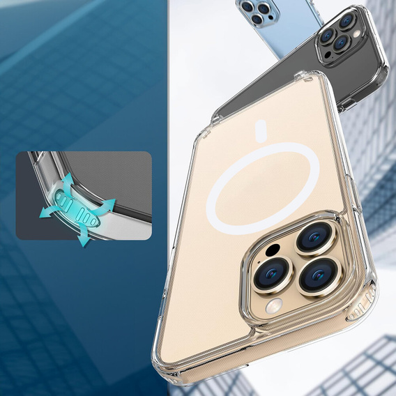 Case with lanyard for iPhone 16 Pro, ERBORD MagSafe, transparent + Glass for screen