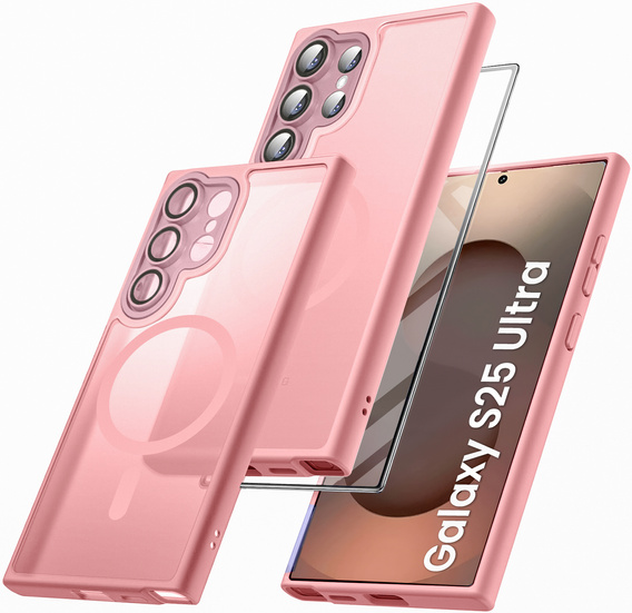 Case for Samsung Galaxy S25 Ultra, for MagSafe, ERBORD Matt Case, pink + Screen Glass