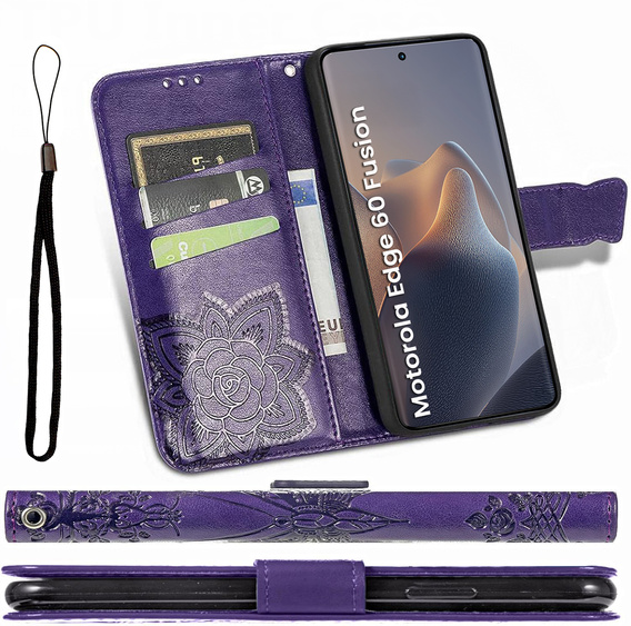 Flip case for Motorola Edge 60 / 60 Fusion, Butterfly, purple