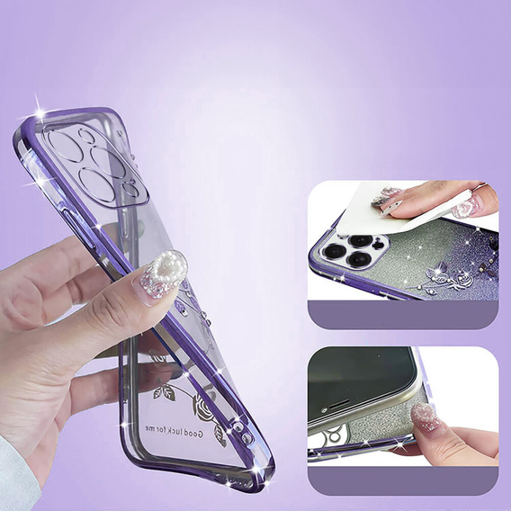 Case for iPhone 16 Pro, Glitter Flower, purple