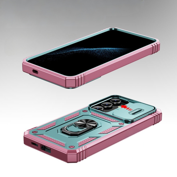 Case for Samsung Galaxy S24+ Plus, CamShield Slide, green / pink