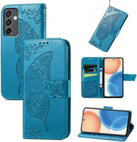 Flip case for Samsung Galaxy M55 5G, Butterfly, blue