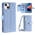 Flip case for iPhone 15, Wallet Zipper Pocket, blue