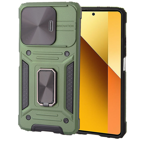 Armored Case for Xiaomi Redmi Note 13 5G, CamShield Slide, green + Tempered Glass 9H