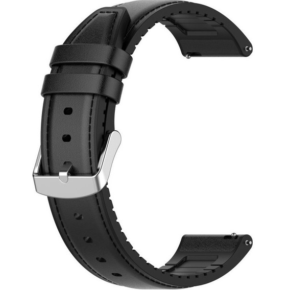 22mm Genuine Leather Coated Silicone Watch Band - Black
