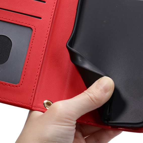 Flip case for iPhone 16 Pro, Rhombus Crossbody Leather, red