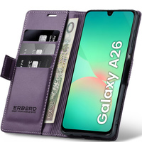 Case for Samsung Galaxy A26, ERBORD Glossy Litchi, wallet with flap, purple