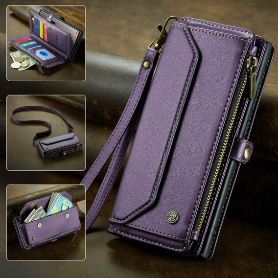 Case CASEME for Samsung Galaxy S25 Ultra, RFID Leather Wallet, with shoulder strap, purple