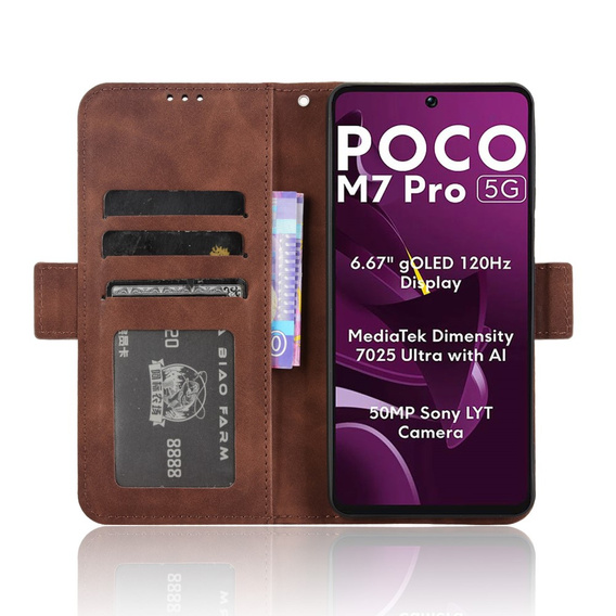 Flip case for Xiaomi Poco M7 Pro 5G, Card Slot, brown