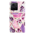 Flip case for Xiaomi Redmi Note 12S, Wallet, marble & flowers, pink