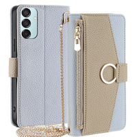 Flip case for Samsung Galaxy M15 5G, Wallet Zipper Pocket, with mirror, blue