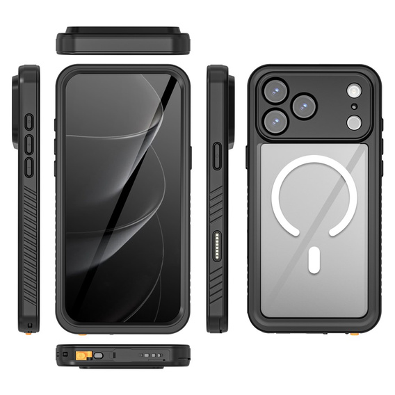 Redpepper case for iPhone 17 Pro Max, IP68 waterproof, for MagSafe, clear with black sides