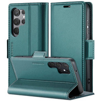 Case for Samsung Galaxy S24 Ultra, ERBORD Glossy Litchi, wallet with flap, green