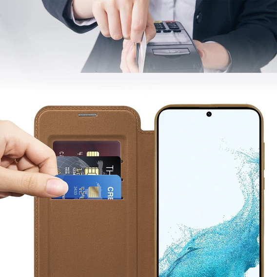 Flip case for Samsung Galaxy S22 5G, RFID Wallet MagSafe CamShield, brown