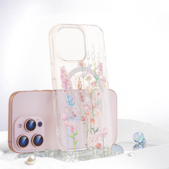 Magnetic case with floral laser pattern for iPhone 16 Pro