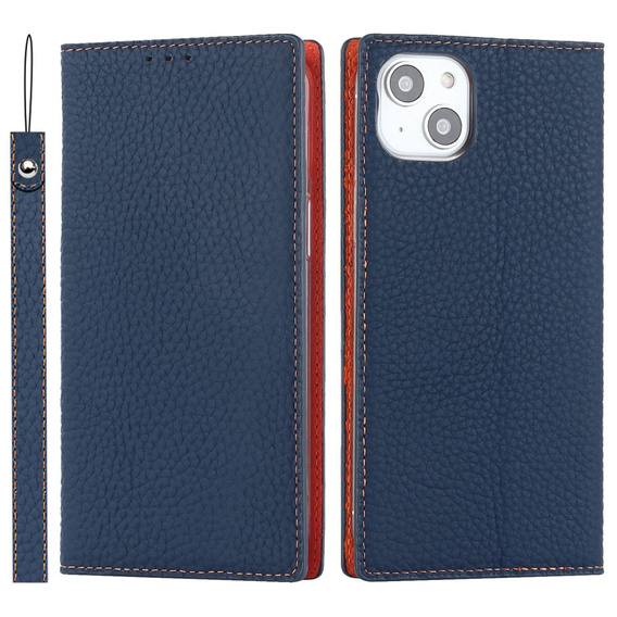Flip case for iPhone 14 Plus, Litchi Skin Grain, dark blue
