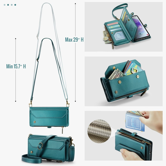 Case CASEME for Samsung Galaxy A55 5G, RFID Leather Wallet, with shoulder strap, green