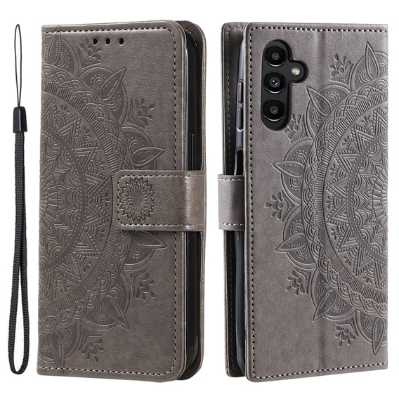 Flip case for Samsung Galaxy A15, Mandala Flower, blue + 9H glass