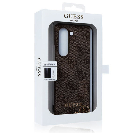 GUESS Case for Samsung Galaxy Z Fold 5, 4G Charms Collection Hardcase, brown