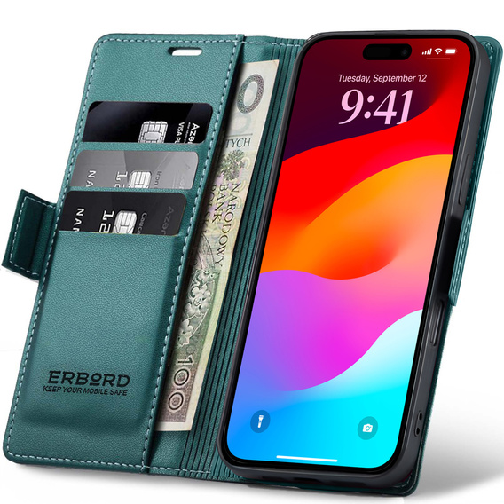 ERBORD Glossy Litchi - wallet case with flap for iPhone 17 Pro Max