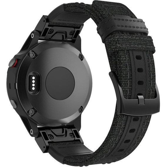 Canvas+Leather strap for Garmin Fenix 5/6/6 Pro / 7 / Forerunner 935/945 - black