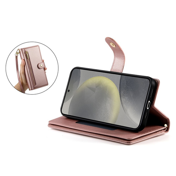 Flip case for Samsung Galaxy S25+ Plus, Wallet Zipper Pocket, pink