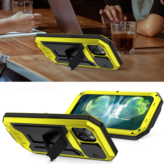 Case for iPhone 13, R-JUST CamShield Slide, armoured, yellow / black