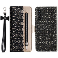 Flip case for Samsung Galaxy A35 5G, Wallet Pocket Zipper Lace, black