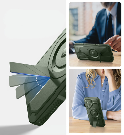 Armored case for Samsung Galaxy S25, Dexnor CamProtect MagSafe, green (Two frames)