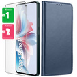 Flip case for Oppo Reno 11F 5G, Smart Magnetic, dark blue + 9H glass