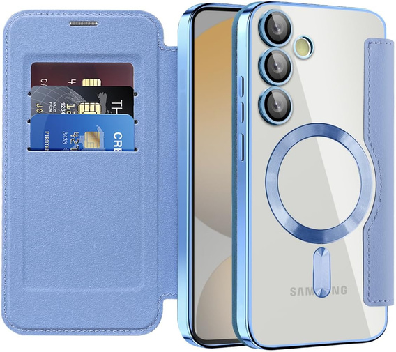 Flip case for Samsung Galaxy S25 FE, RFID Wallet MagSafe CamShield, blue