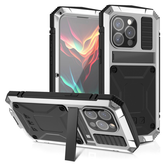 Case for iPhone 15 Pro Max, R-JUST, armoured, silver / black