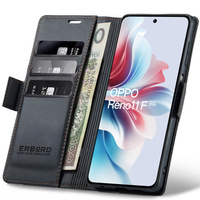 Case for Oppo Reno 11F, ERBORD Glossy Litchi, wallet with flap, black
