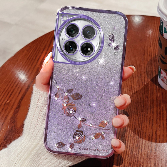 Case for OnePlus 12 5G, Glitter Flower, purple