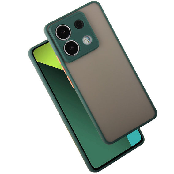 Silicone case for Xiaomi Redmi Note 13 Pro 5G, with camera protection, transparent / green + Tempered Glass 9H