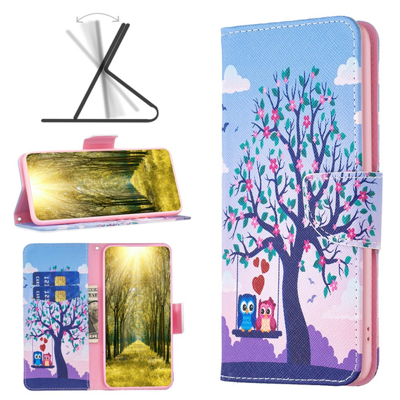 Flip case for Xiaomi Redmi Note 13 5G, Wallet, Owls & Tree blue