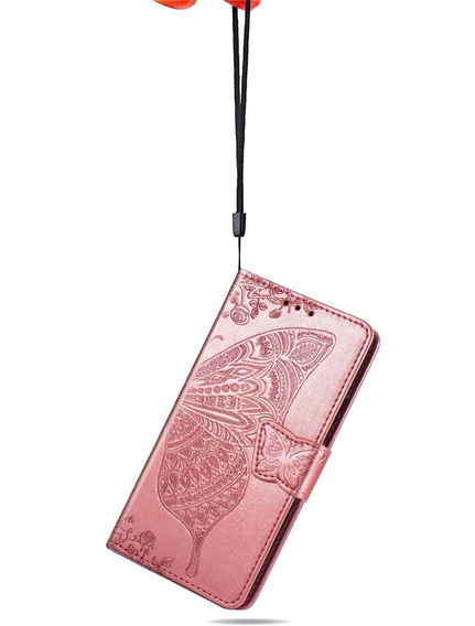 Flip case for Oppo Reno 12 Pro, Butterfly, pink rose gold