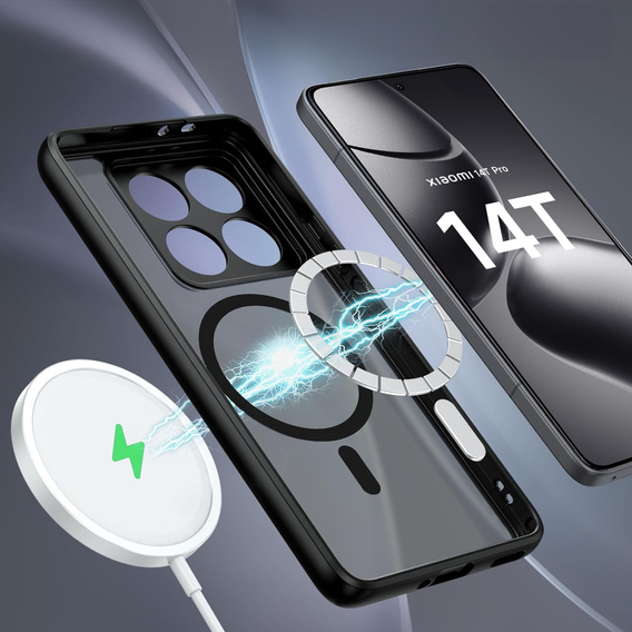 Case for Xiaomi 14T Pro, for MagSafe, ERBORD Matt Case, black + Screen Glass