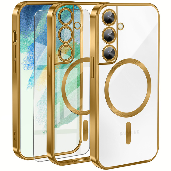 Case for Samsung Galaxy S21 FE, Electro MagSafe, gold + Screen Glass