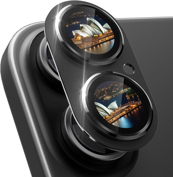 Camera glass for iPhone 16 / 16 Plus, black metal overlay ERBORD