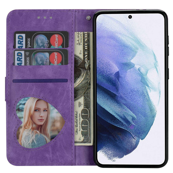 Flip case for Samsung Galaxy S24, Wallet Zipper Pocket Glittery, purple