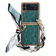 Case for Samsung Galaxy Z Flip4 5G, Grid Leather, green
