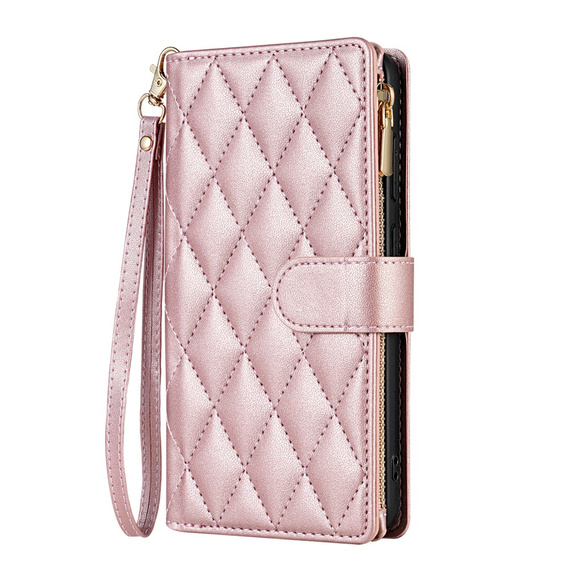 Flip case for Samsung Galaxy S25 Edge, Rhombus Crossbody Leather, pink rose gold