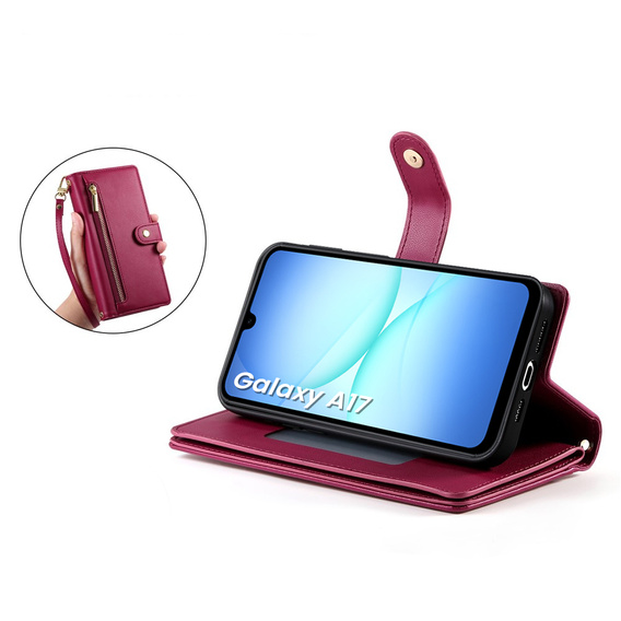 Wallet Zipper Pocket flip case for Samsung Galaxy A17 5G, Wallet Zipper Pocket, red