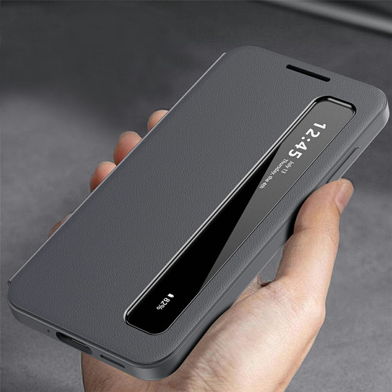 Smart View Window Leather Case for Samsung Galaxy S26 Plus, grey