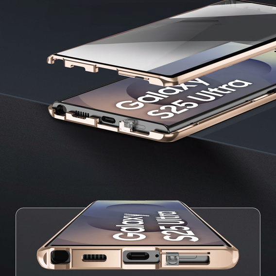 Case for Samsung Galaxy S25 Ultra, Magnetic Dual Glass, gold