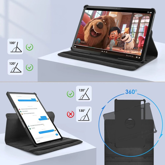 Case for Lenovo Tab P11 Pro Gen 2 TB132FU TB132XU 11.2" TB330FU 10.95", Rotating 360, black