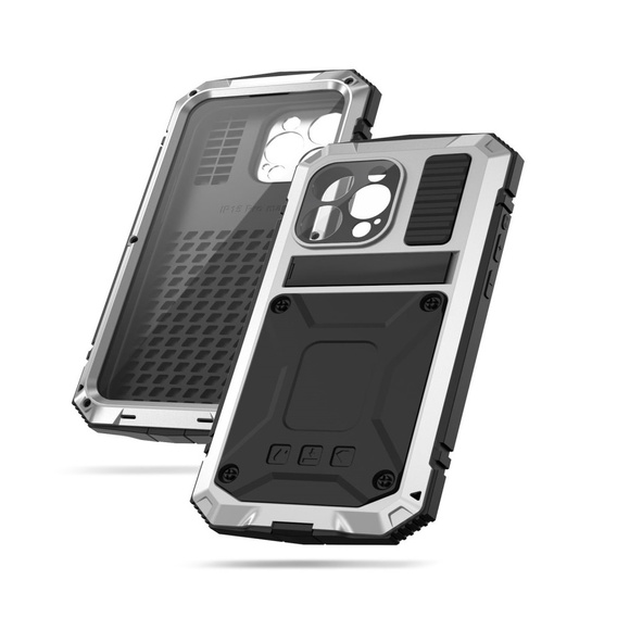 Case for iPhone 15 Pro Max, R-JUST, armoured, silver / black
